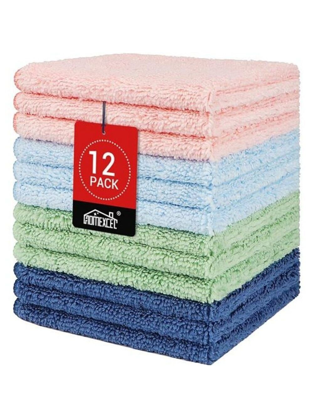 12 Pack Microfiber Washcloths 12x12 Soft Absorbent Face Towel Set Multicolor